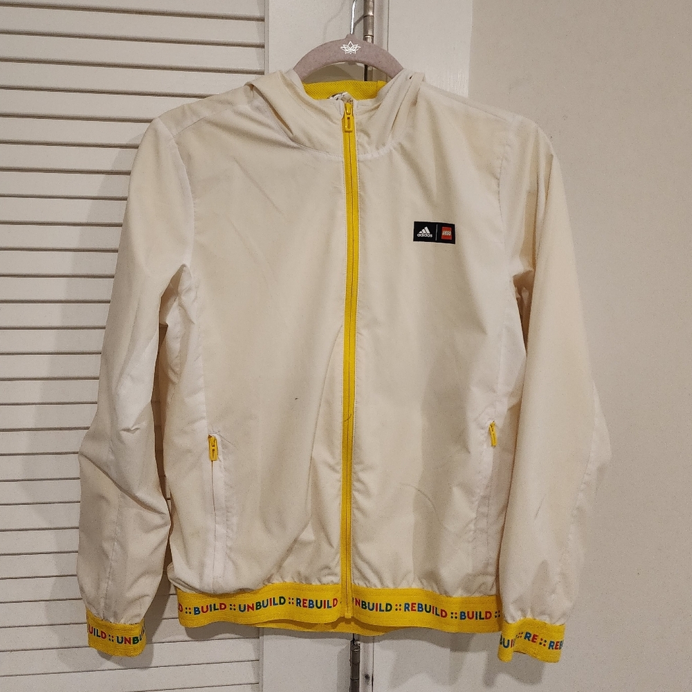 Adidas Lego Kids Size M 11-12Y Cream Windcoat with Yellow Details